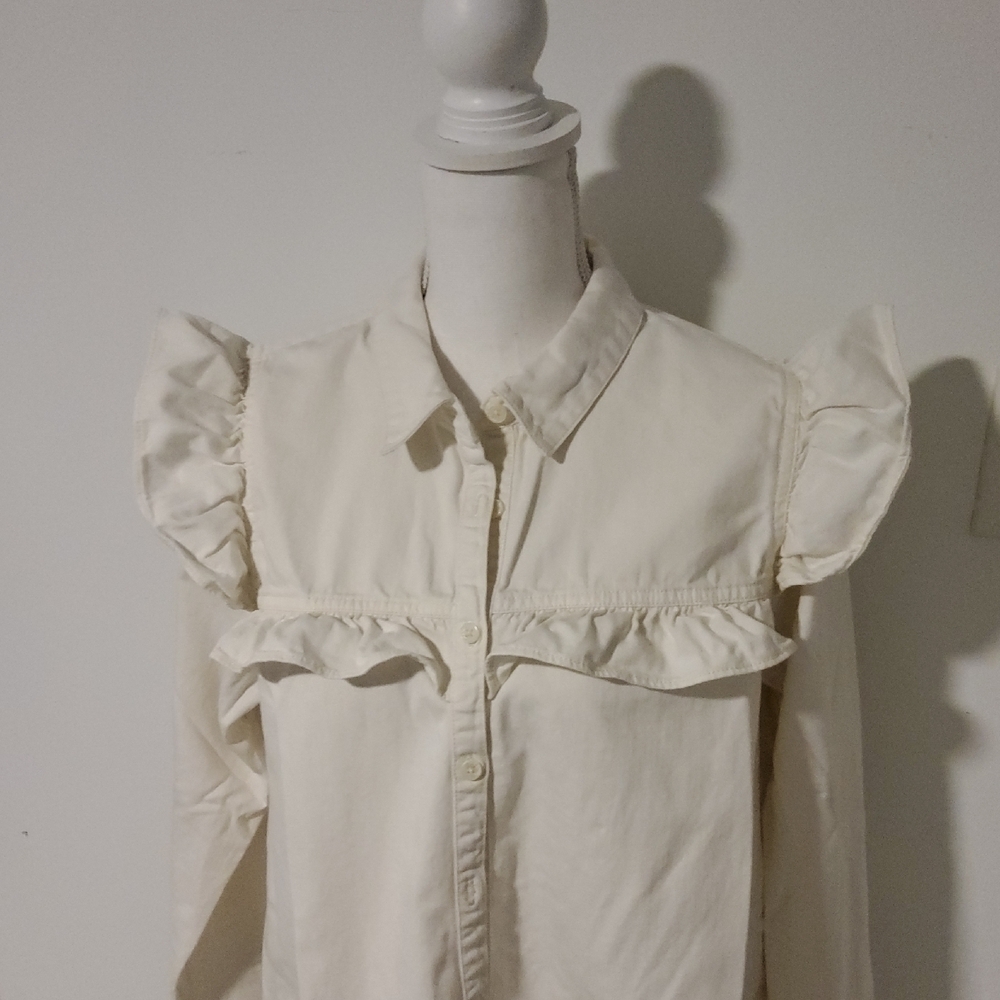 Free People Cream Ruffle Button Down Shirt - Picture 3 of 8
